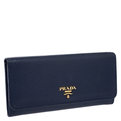 Pre Owned Prada Blue Vitello Grain Leather Continental Wallet