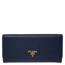 Pre Owned Prada Blue Vitello Grain Leather Continental Wallet