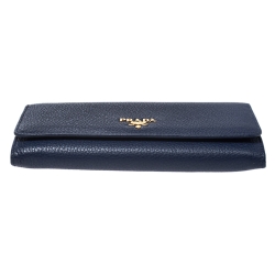 Pre Owned Prada Blue Vitello Grain Leather Continental Wallet