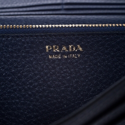 Pre Owned Prada Blue Vitello Grain Leather Continental Wallet
