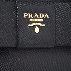 Pre Owned Prada Black Saffiano Fiocco Leather Wristlet Pouch