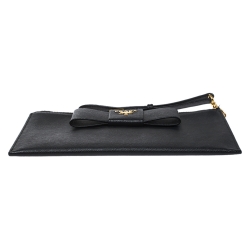 Pre Owned Prada Black Saffiano Fiocco Leather Wristlet Pouch