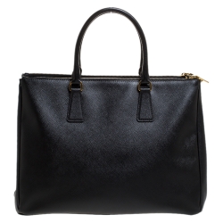 Pre Owned Prada Black Saffiano Lux Leather Large Double Zip Tote