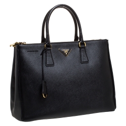 Pre Owned Prada Black Saffiano Lux Leather Large Double Zip Tote