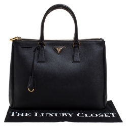 Pre Owned Prada Black Saffiano Lux Leather Large Double Zip Tote
