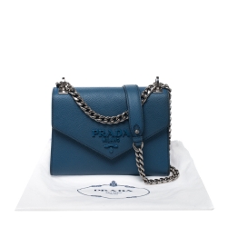 Pre Owned Prada Blue Saffiano Leather Flap Shoulder Bag
