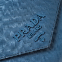 Pre Owned Prada Blue Saffiano Leather Flap Shoulder Bag