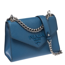 Pre Owned Prada Blue Saffiano Leather Flap Shoulder Bag