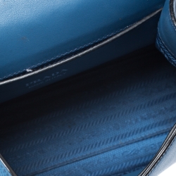 Pre Owned Prada Blue Saffiano Leather Flap Shoulder Bag