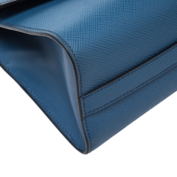 Pre Owned Prada Blue Saffiano Leather Flap Shoulder Bag