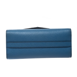 Pre Owned Prada Blue Saffiano Leather Flap Shoulder Bag