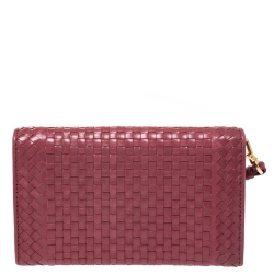 Pre Owned Prada Pink Woven Leather Madras Wristlet Wallet