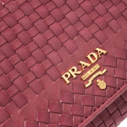 Pre Owned Prada Pink Woven Leather Madras Wristlet Wallet