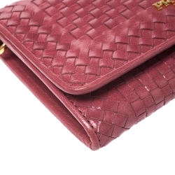 Pre Owned Prada Pink Woven Leather Madras Wristlet Wallet