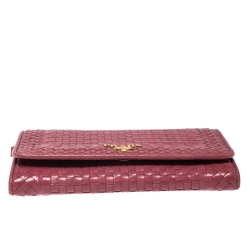 Pre Owned Prada Pink Woven Leather Madras Wristlet Wallet