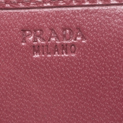 Pre Owned Prada Pink Woven Leather Madras Wristlet Wallet