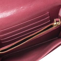 Pre Owned Prada Pink Woven Leather Madras Wristlet Wallet