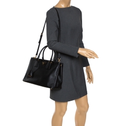 Pre Owned Prada Black Saffiano Lux Leather Large Double Zip Tote