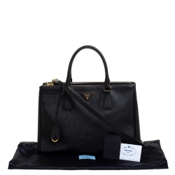 Pre Owned Prada Black Saffiano Lux Leather Large Double Zip Tote