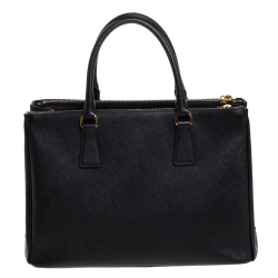 Pre Owned Prada Black Saffiano Lux Leather Large Double Zip Tote