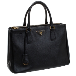 Pre Owned Prada Black Saffiano Lux Leather Large Double Zip Tote