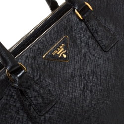 Pre Owned Prada Black Saffiano Lux Leather Large Double Zip Tote