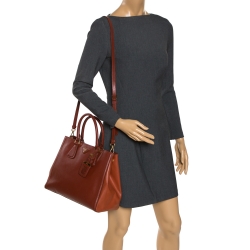Pre Owned Prada Brown/Orange Saffiano Leather Medium Tote