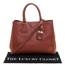 Pre Owned Prada Brown/Orange Saffiano Leather Medium Tote