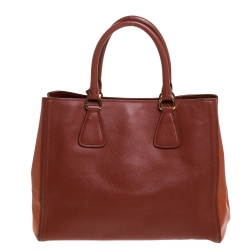 Pre Owned Prada Brown/Orange Saffiano Leather Medium Tote
