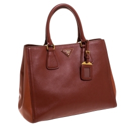 Pre Owned Prada Brown/Orange Saffiano Leather Medium Tote