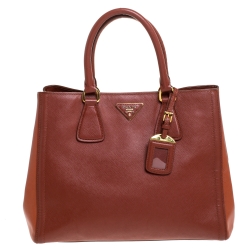 Pre Owned Prada Brown/Orange Saffiano Leather Medium Tote
