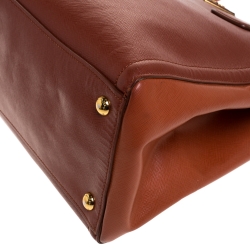 Pre Owned Prada Brown/Orange Saffiano Leather Medium Tote