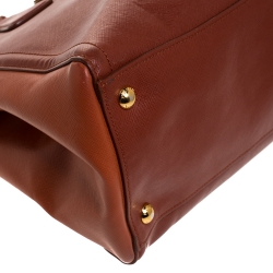 Pre Owned Prada Brown/Orange Saffiano Leather Medium Tote