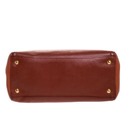 Pre Owned Prada Brown/Orange Saffiano Leather Medium Tote