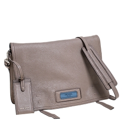 Pre Owned Prada Beige Leather Etiquette Flap Messenger Bag