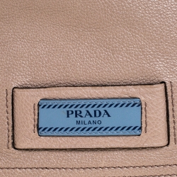 Pre Owned Prada Beige Leather Etiquette Flap Messenger Bag