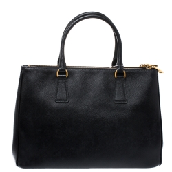 Pre Owned Prada Black Saffiano Lux Leather Medium Double Zip Tote