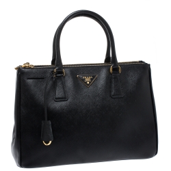 Pre Owned Prada Black Saffiano Lux Leather Medium Double Zip Tote