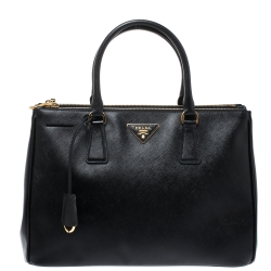 Pre Owned Prada Black Saffiano Lux Leather Medium Double Zip Tote