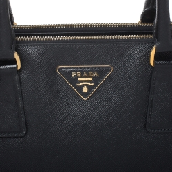 Pre Owned Prada Black Saffiano Lux Leather Medium Double Zip Tote