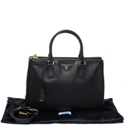Pre Owned Prada Black Saffiano Lux Leather Medium Double Zip Tote