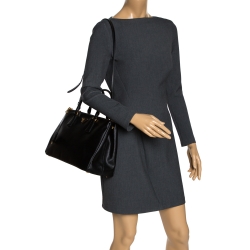 Pre Owned Prada Black Saffiano Lux Leather Medium Double Zip Tote