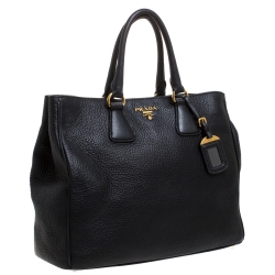 Pre Owned Prada Black Vitello Daino Leather Shopper Tote