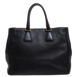 Pre Owned Prada Black Vitello Daino Leather Shopper Tote