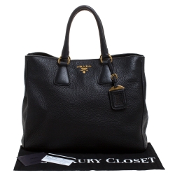 Pre Owned Prada Black Vitello Daino Leather Shopper Tote