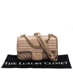 Pre Owned Prada Beige Diagramme Leather Medium Shoulder Bag
