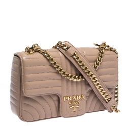 Pre Owned Prada Beige Diagramme Leather Medium Shoulder Bag