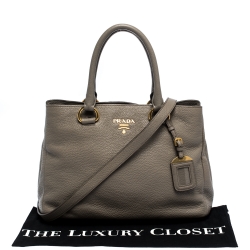Pre Owned Prada Grey Vitello Daino Leather Shopper Tote