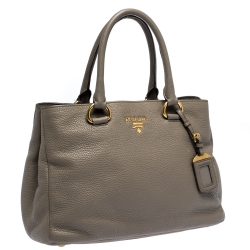 Pre Owned Prada Grey Vitello Daino Leather Shopper Tote