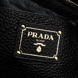 Pre Owned Prada Black Vitello Daino Leather Front Zip Tote